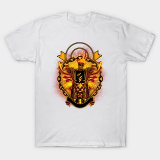 A burning skeleton on a motorcycle T-Shirt